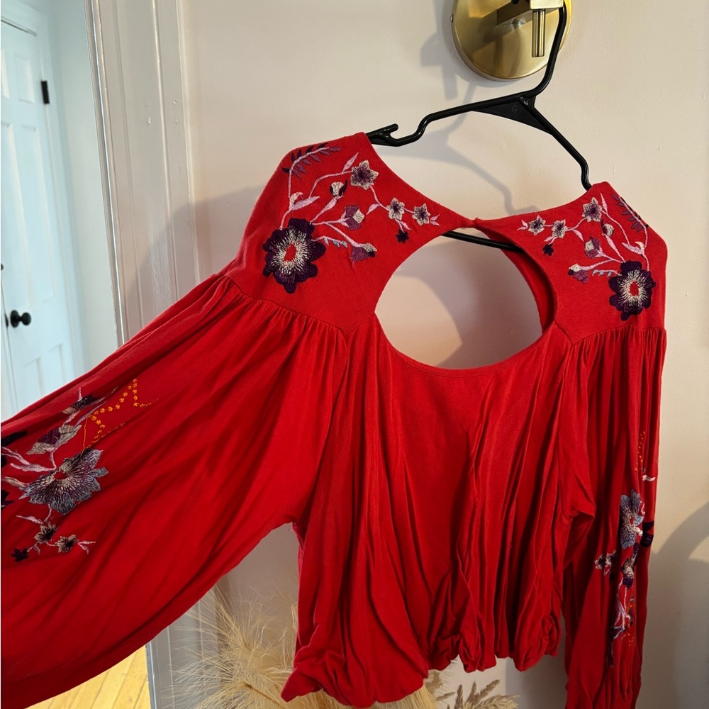 Embroidered Red Women's Top